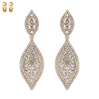2-TIER LEAF SHAPED RHINESTONE & SYNTHETIC PEARL CLIP ON DANGLE AND DROP EARRINGS